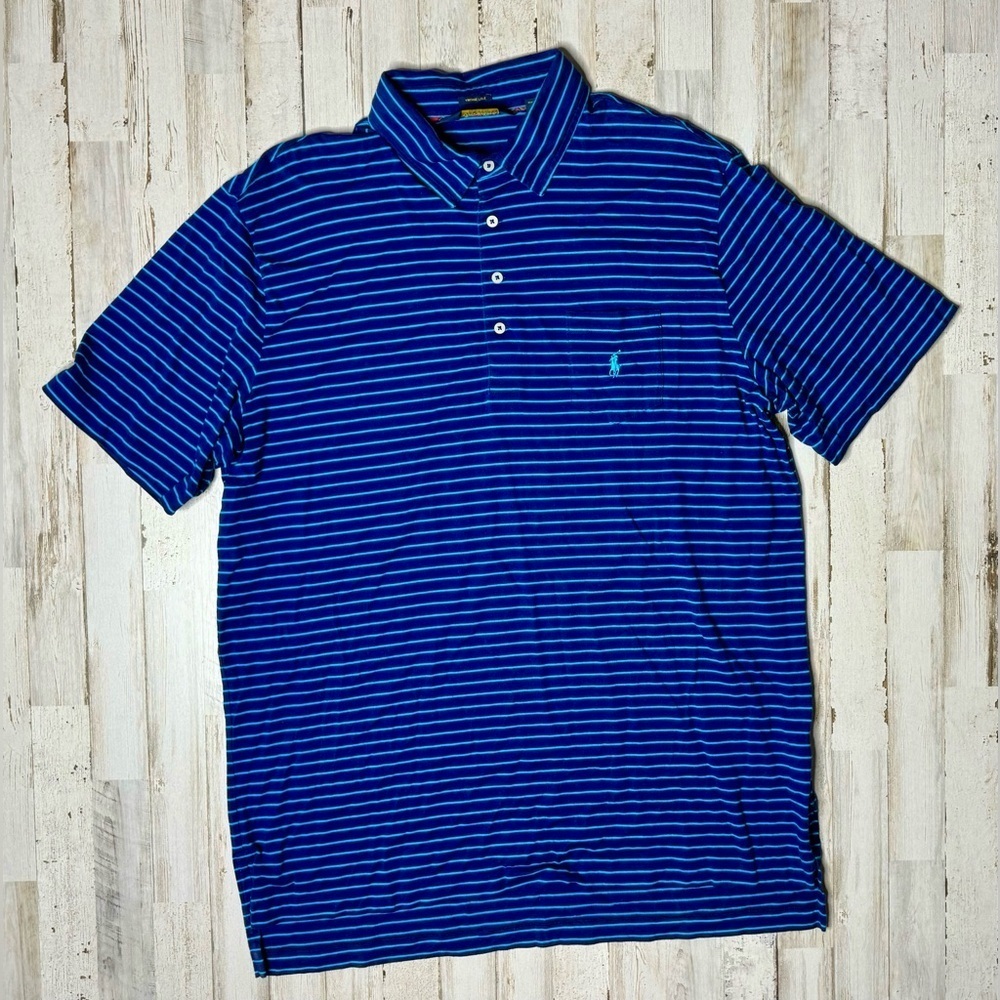 Polo Ralph Lauren Golf Polo Shirt Mens XL Blue Stripe Pony Preppy